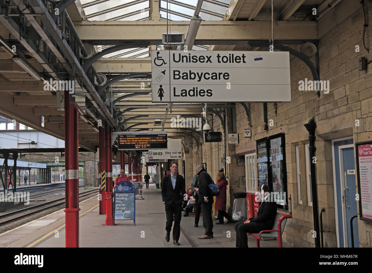 Lancaster Bahnhof, Unisex, Damen Wc, Babybetreuung, Lancashire, England, Großbritannien Stockfoto