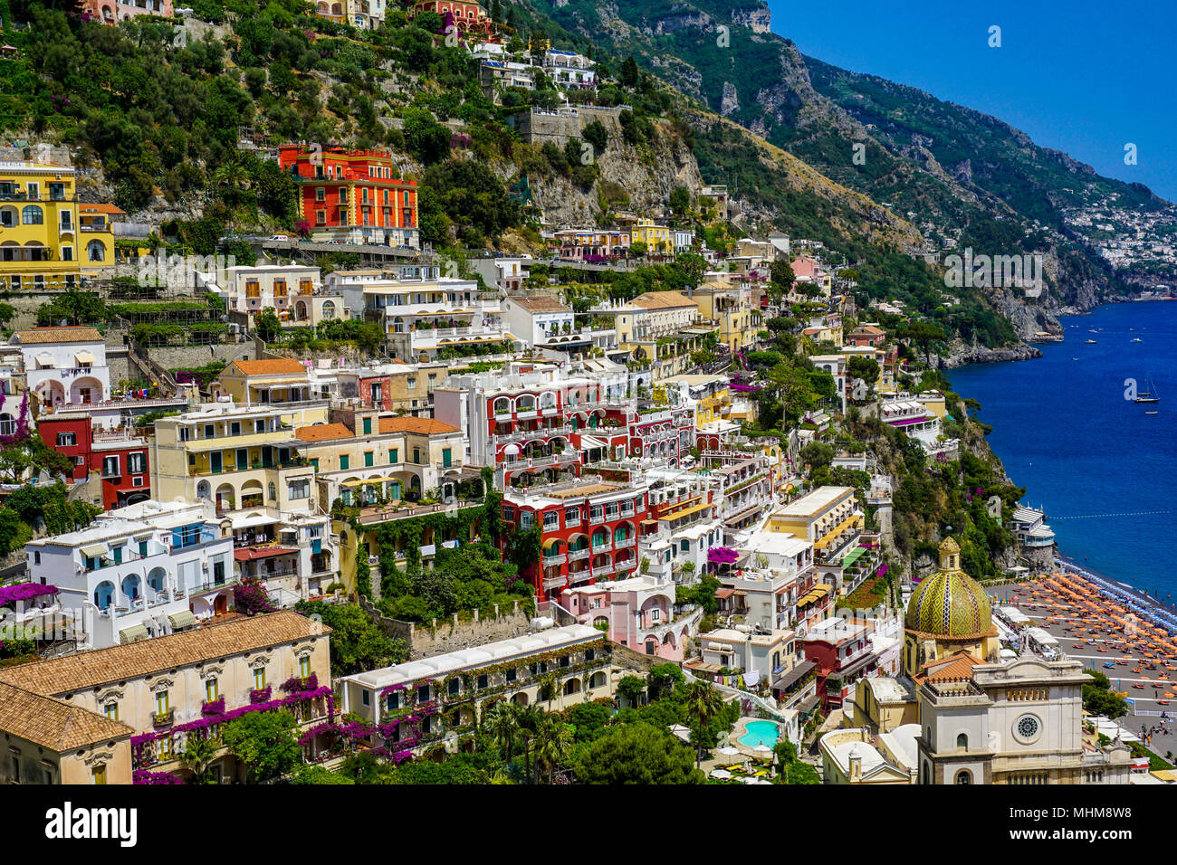 Sicht auf Positano, Italien von oben Stockfoto