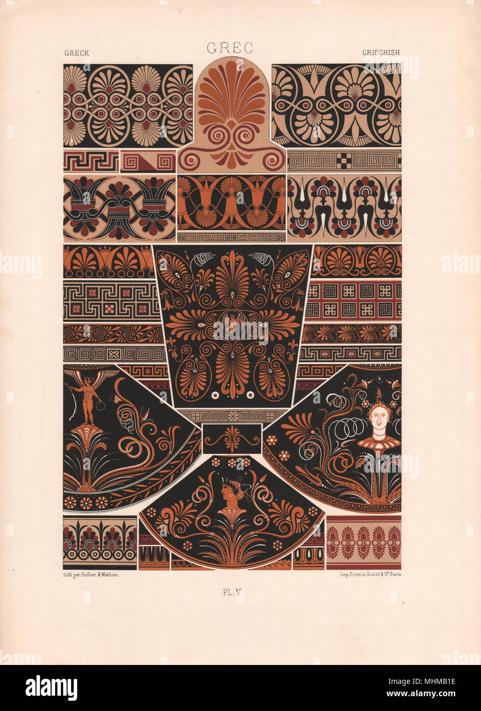 RACINET ORNEMENT POLYCHROME 5 Antike griechische Kunst Muster Motiv c 1885 Stockfoto