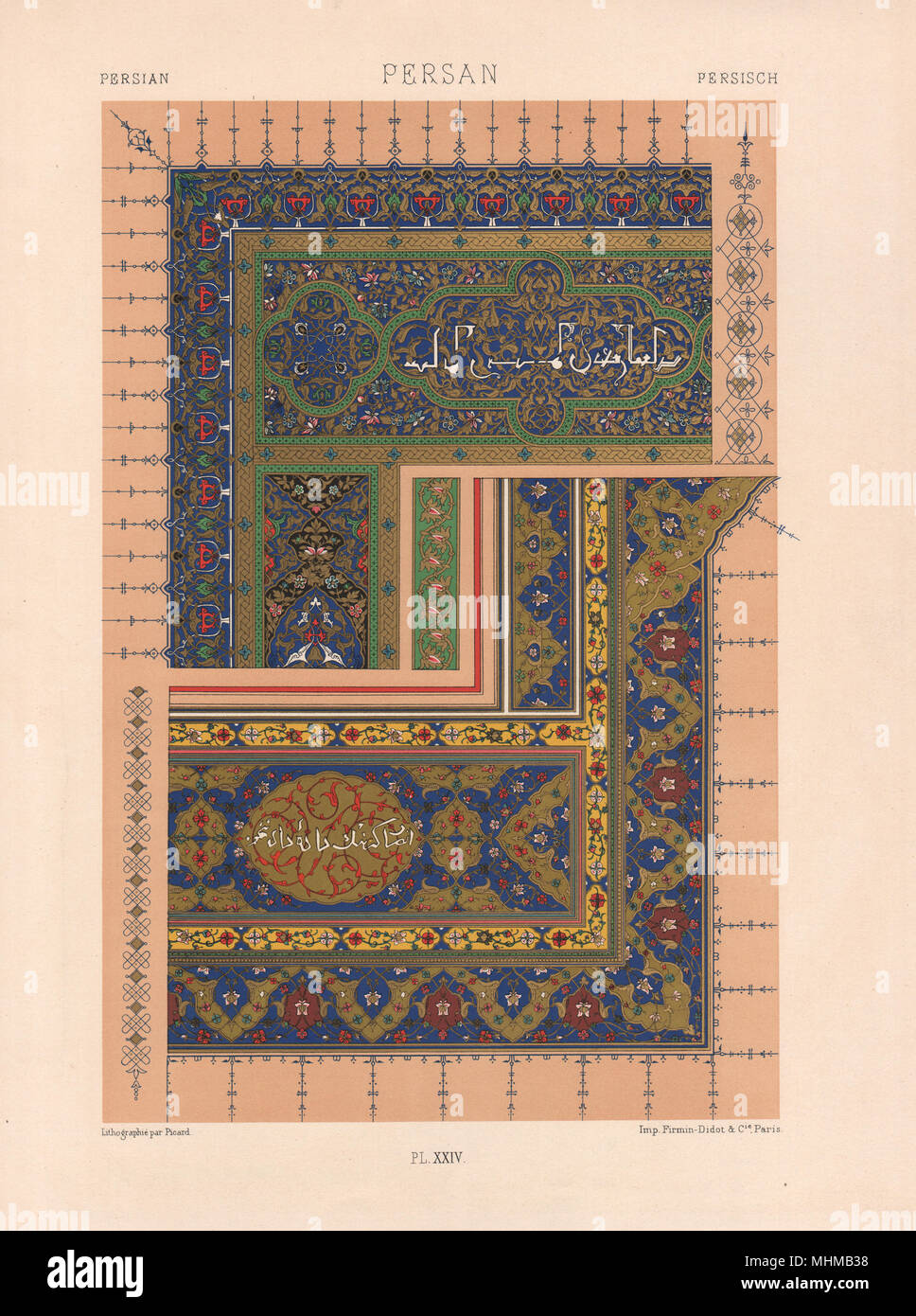 RACINET ORNEMENT POLYCHROME 24 Persische Kunst Muster Motive c 1885 Stockfoto
