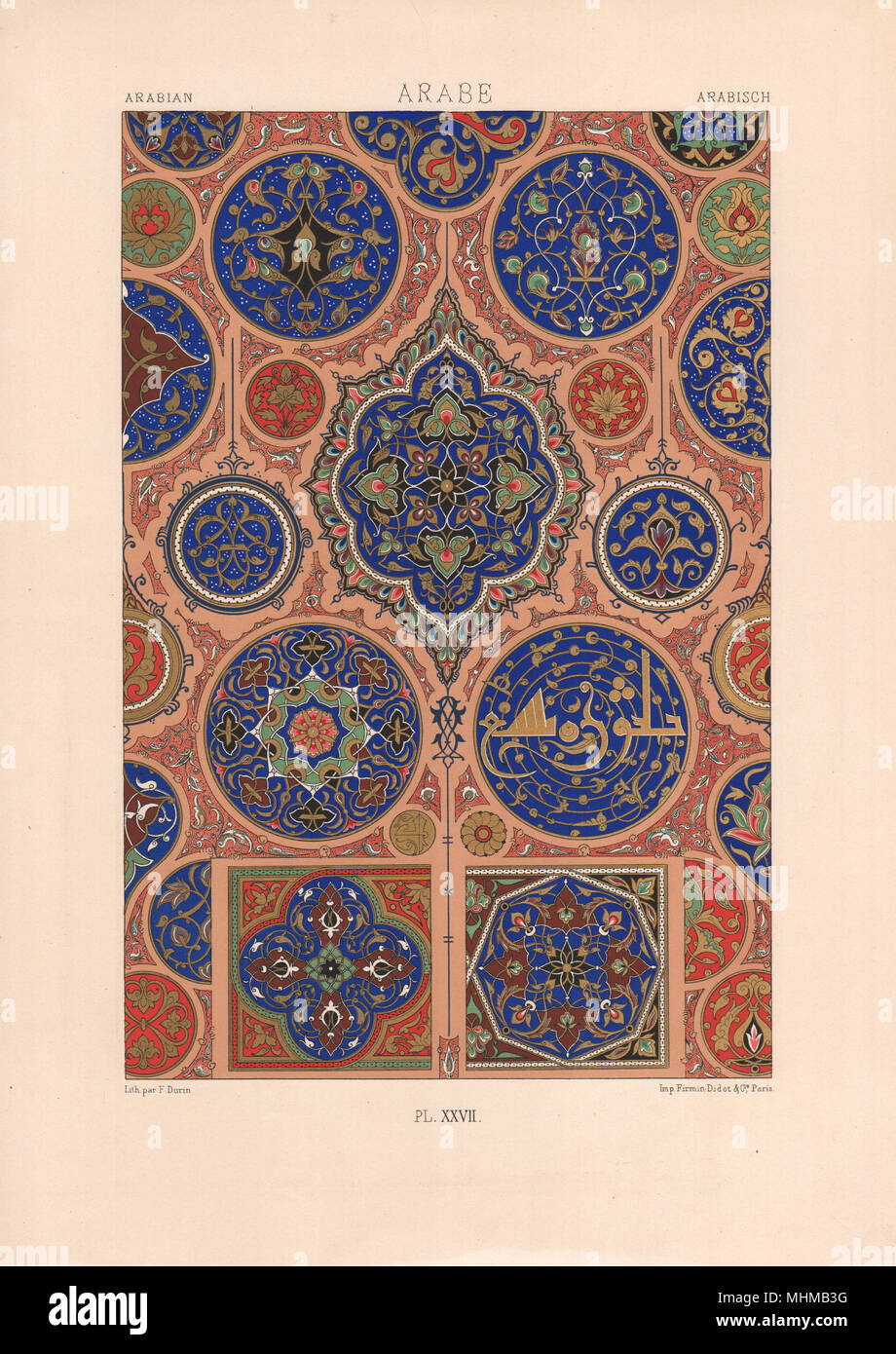 RACINET ORNEMENT POLYCHROME 27 1001 dekorative Kunst Muster Motive c 1885 Stockfoto