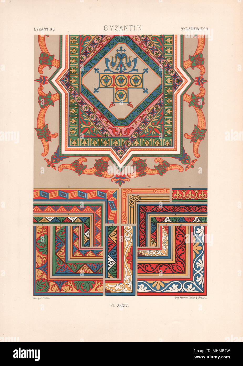 RACINET ORNEMENT POLYCHROME 34 byzantinischen Kunst Muster Motive c 1885 Stockfoto