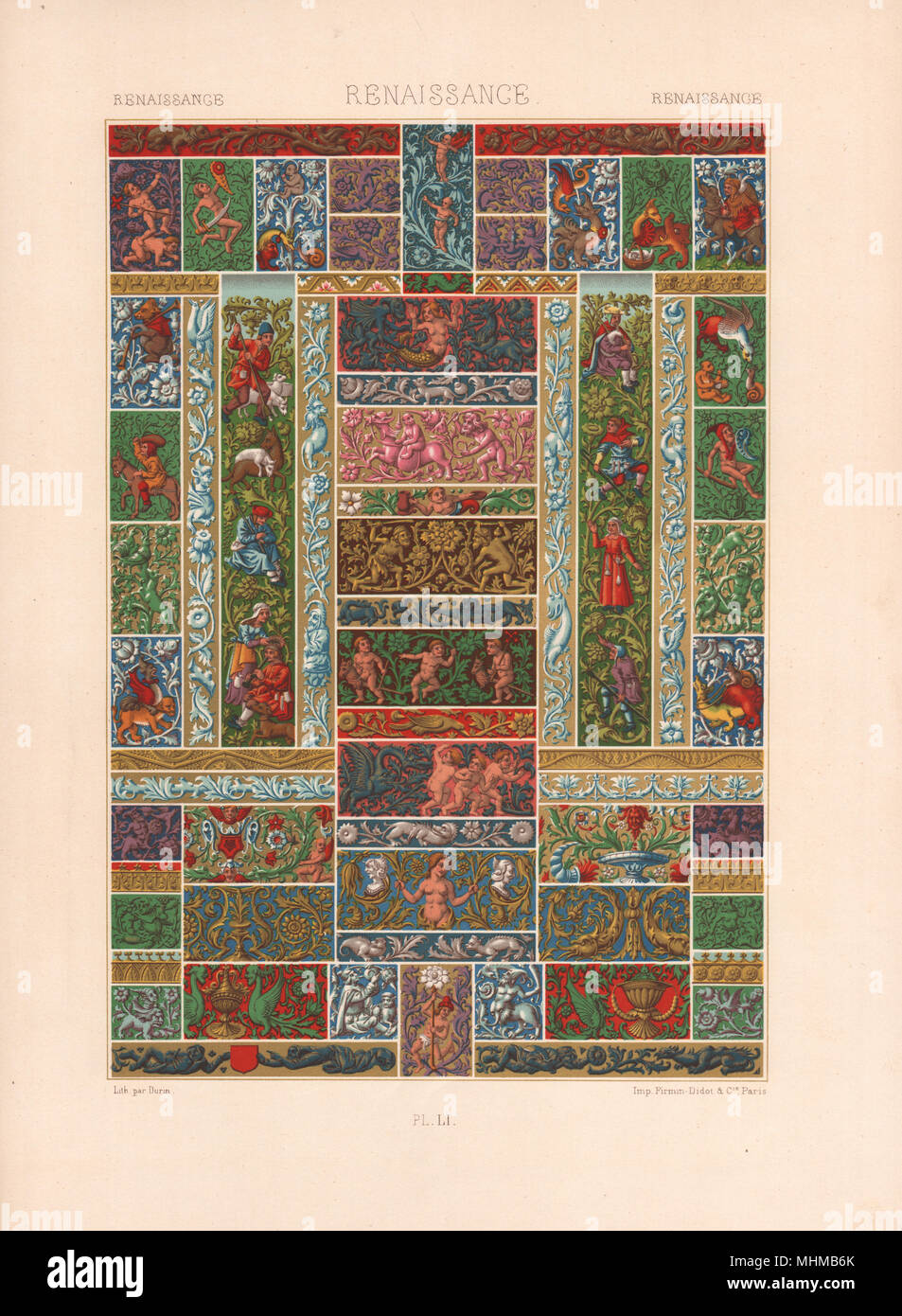 RACINET ORNEMENT POLYCHROME 51 Renaissance dekorative Kunst Muster Motive c 1885 Stockfoto