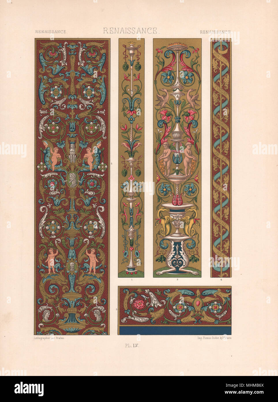 RACINET ORNEMENT POLYCHROME 55 Renaissance dekorative Kunst Muster Motive c 1885 Stockfoto