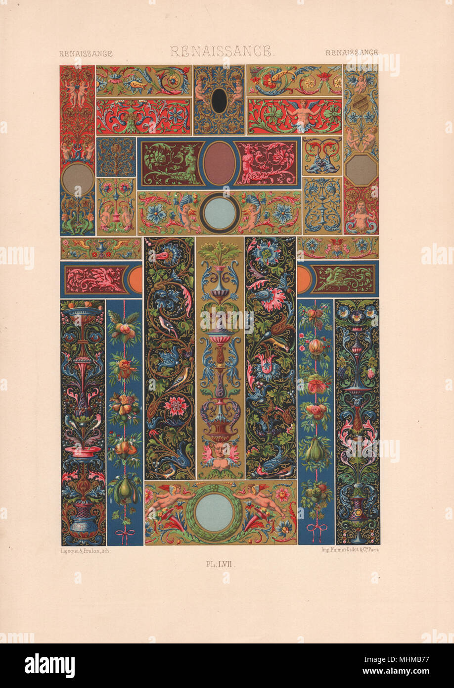 RACINET ORNEMENT POLYCHROME 57 Renaissance dekorative Kunst Muster Motive c 1885 Stockfoto