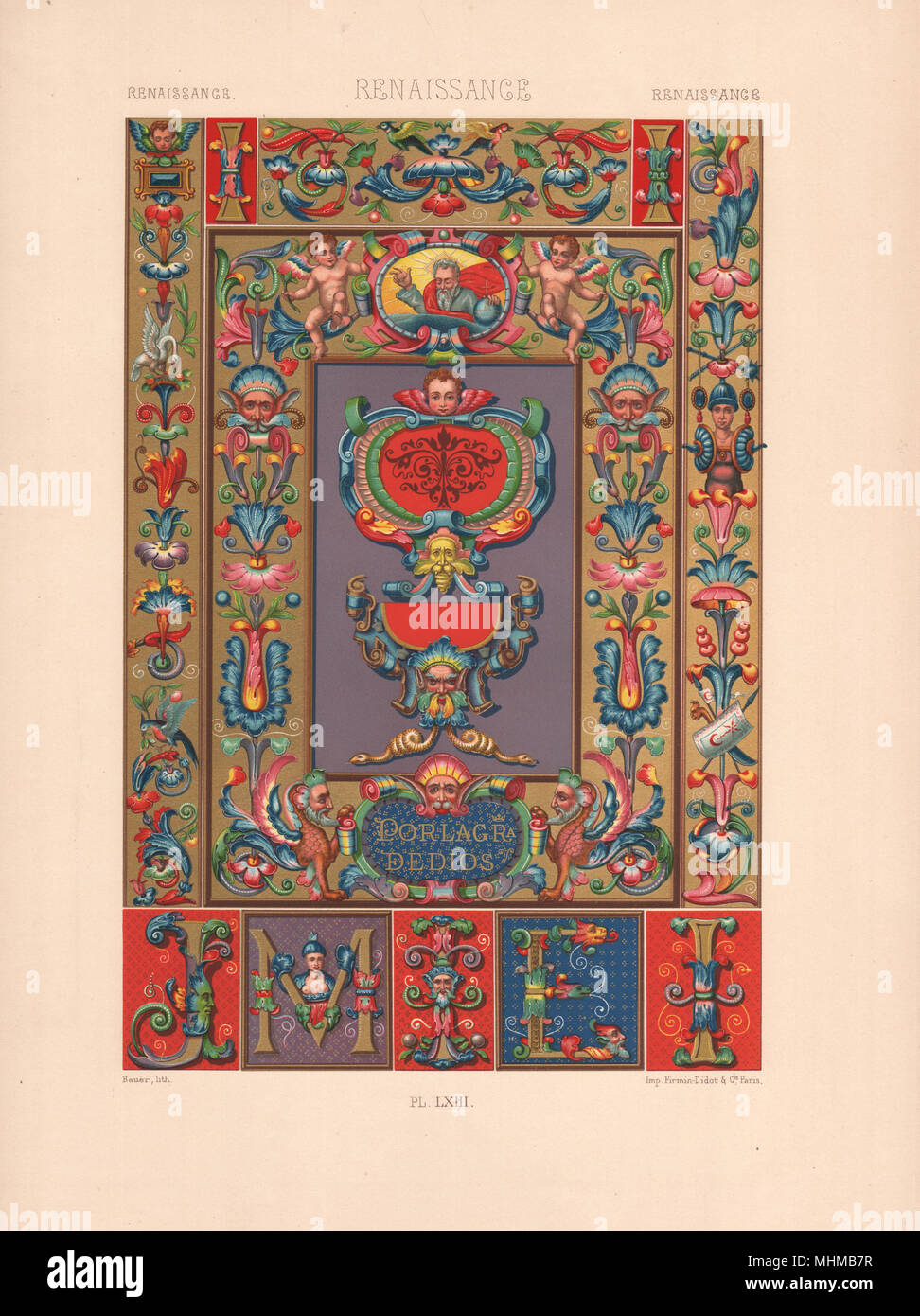 RACINET ORNEMENT POLYCHROME 63 Renaissance dekorative Kunst Muster Motive c 1885 Stockfoto