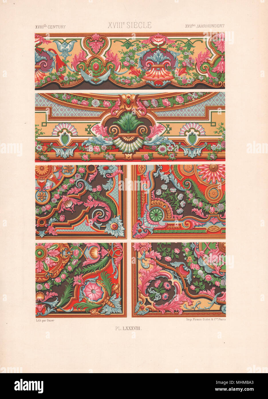 RACINET ORNEMENT POLYCHROME 88 18. Jahrhundert Rokoko kunst Muster Motive c 1885 Stockfoto