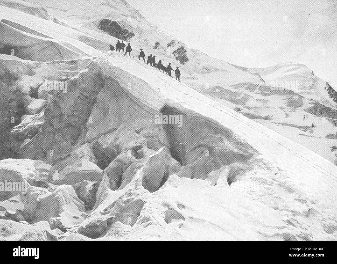 HAUTE-SAVOIE. M. Janssen Nachkomme de Traineau du Sommet du Mont Blanc 1900 Stockfoto