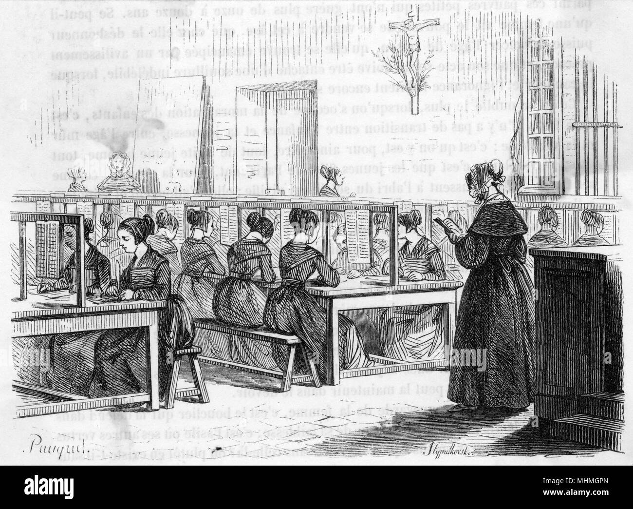 Frauenarbeitszimmer in einem Gefängnis, Paris, Stockfoto