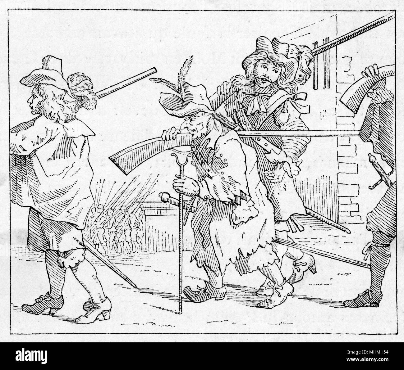 Karikatur der bürgerlichen Soldaten in der Fronde (eine Reihe von Revolten gegen Ludwig XIV.). Datum: 1648 Stockfoto