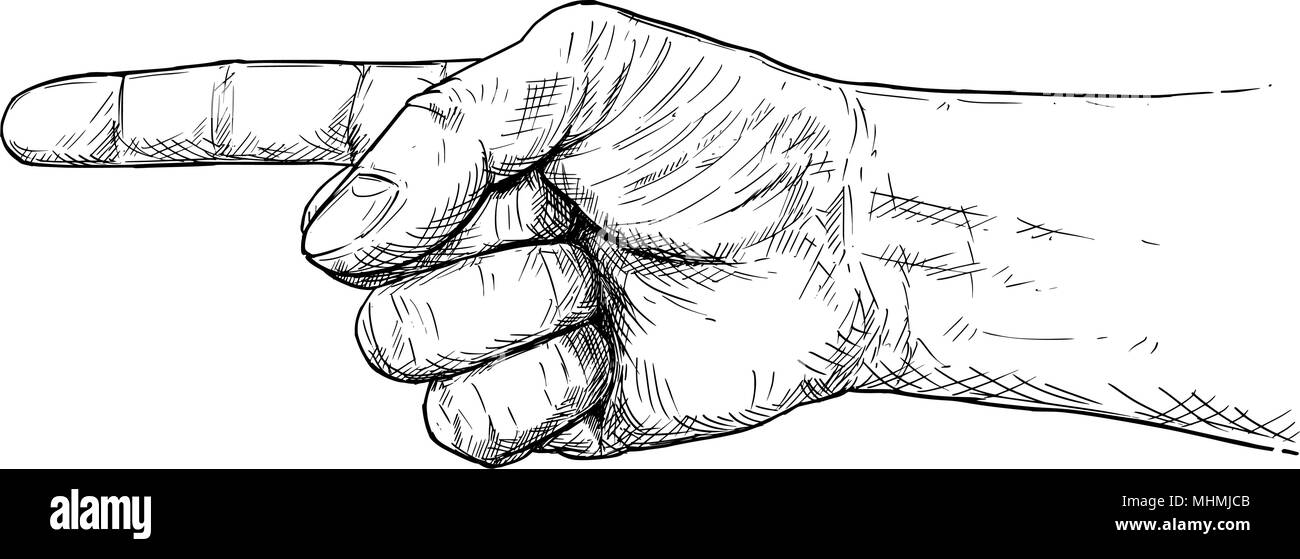 Vektor künstlerische Abbildung oder Zeichnung von Hand mit Finger, links Richtung Stock Vektor