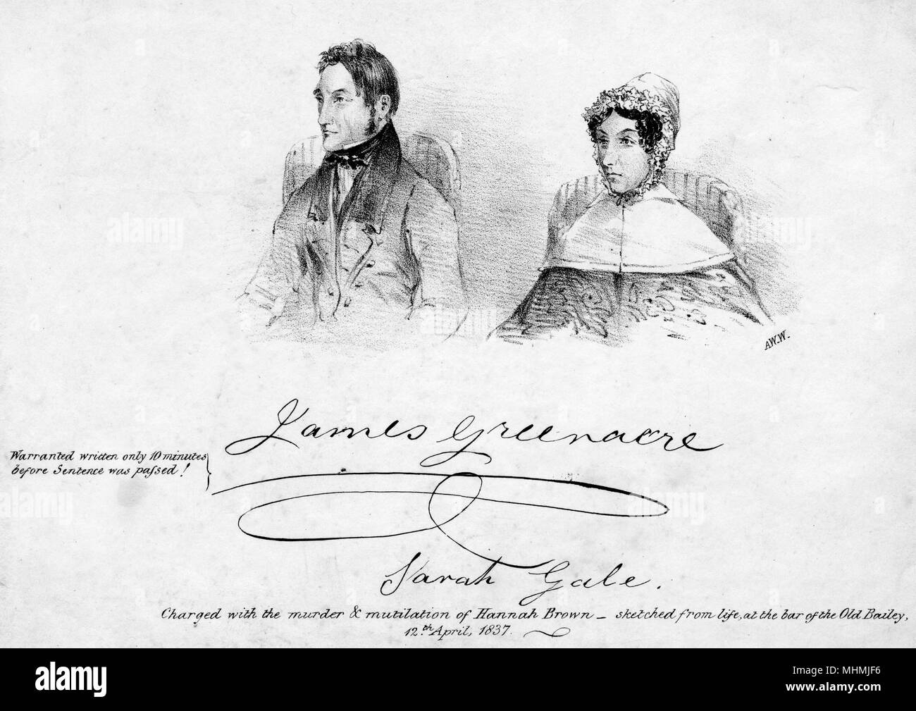 James Greenacre und Sarah Gale, die ermordet und verstümmelt Hannah Braun 1836. Datum: 1837 Stockfoto