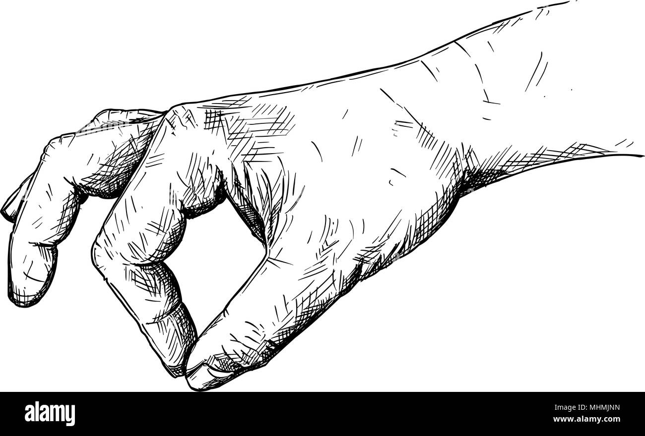 Vektor künstlerische Abbildung oder Zeichnung von Hand etwas Kleines zwischen die Finger Finger Stock Vektor