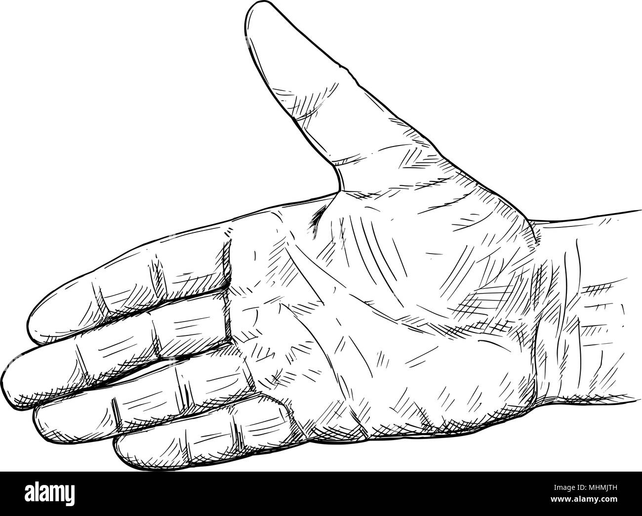 Vektor künstlerische Abbildung oder Zeichnung von Hand Öffnen für Handshake Geste Stock Vektor