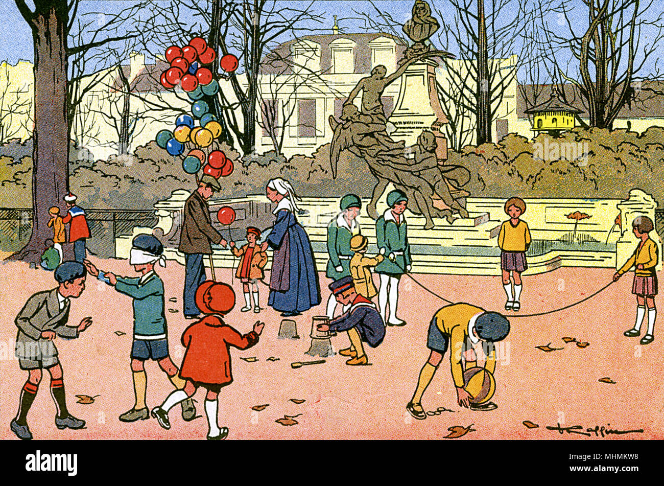 Kinder, die in einem Park spielen, c.1920 Stockfoto