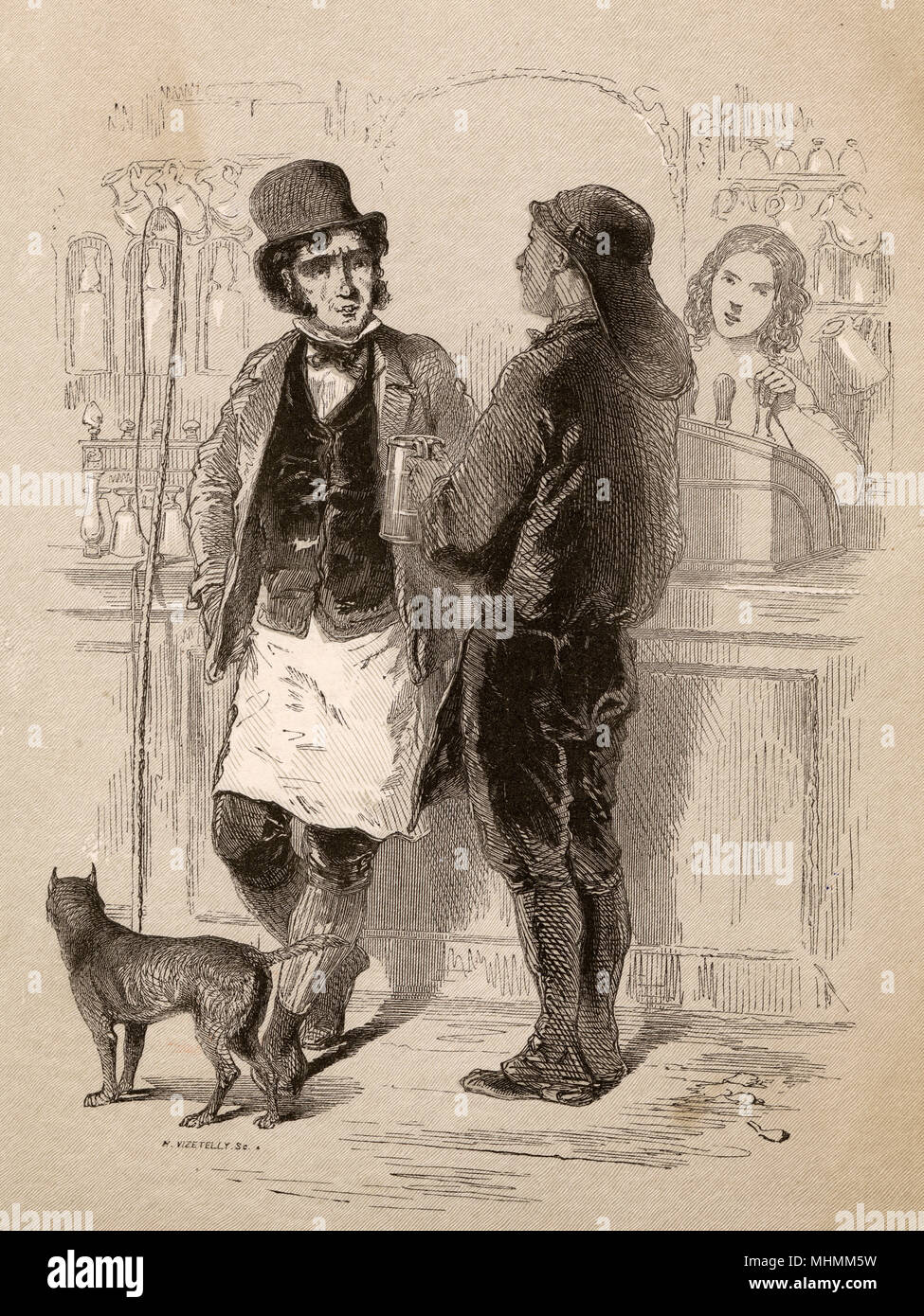 Zwei Handwerker stehen und Reden an der Bar in einem Londoner Pub. Datum: 1848 Stockfoto
