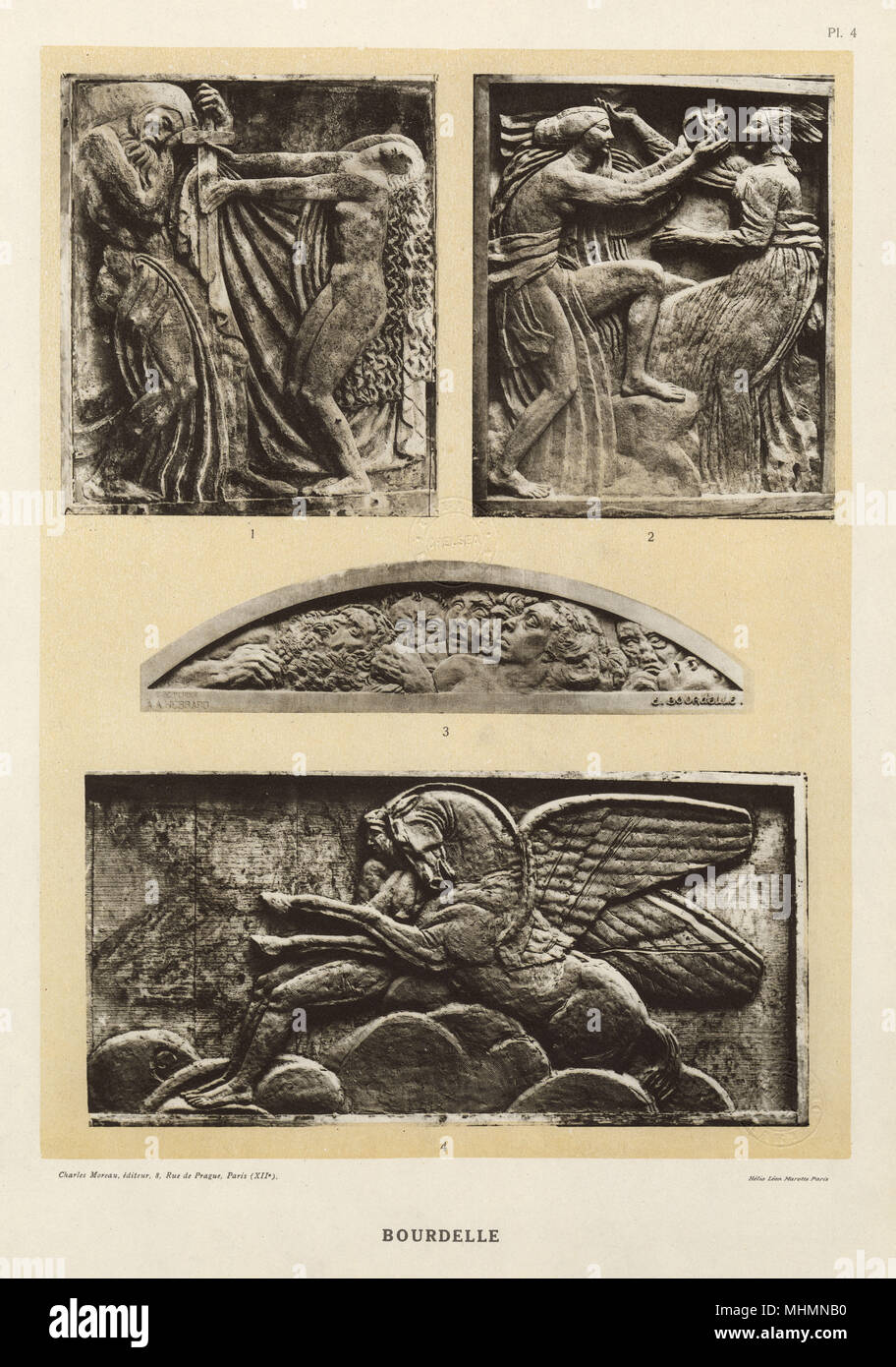 Bas-Relief-Schnitzereien von Antoine Bourdelle - Pariser Theater Stockfoto