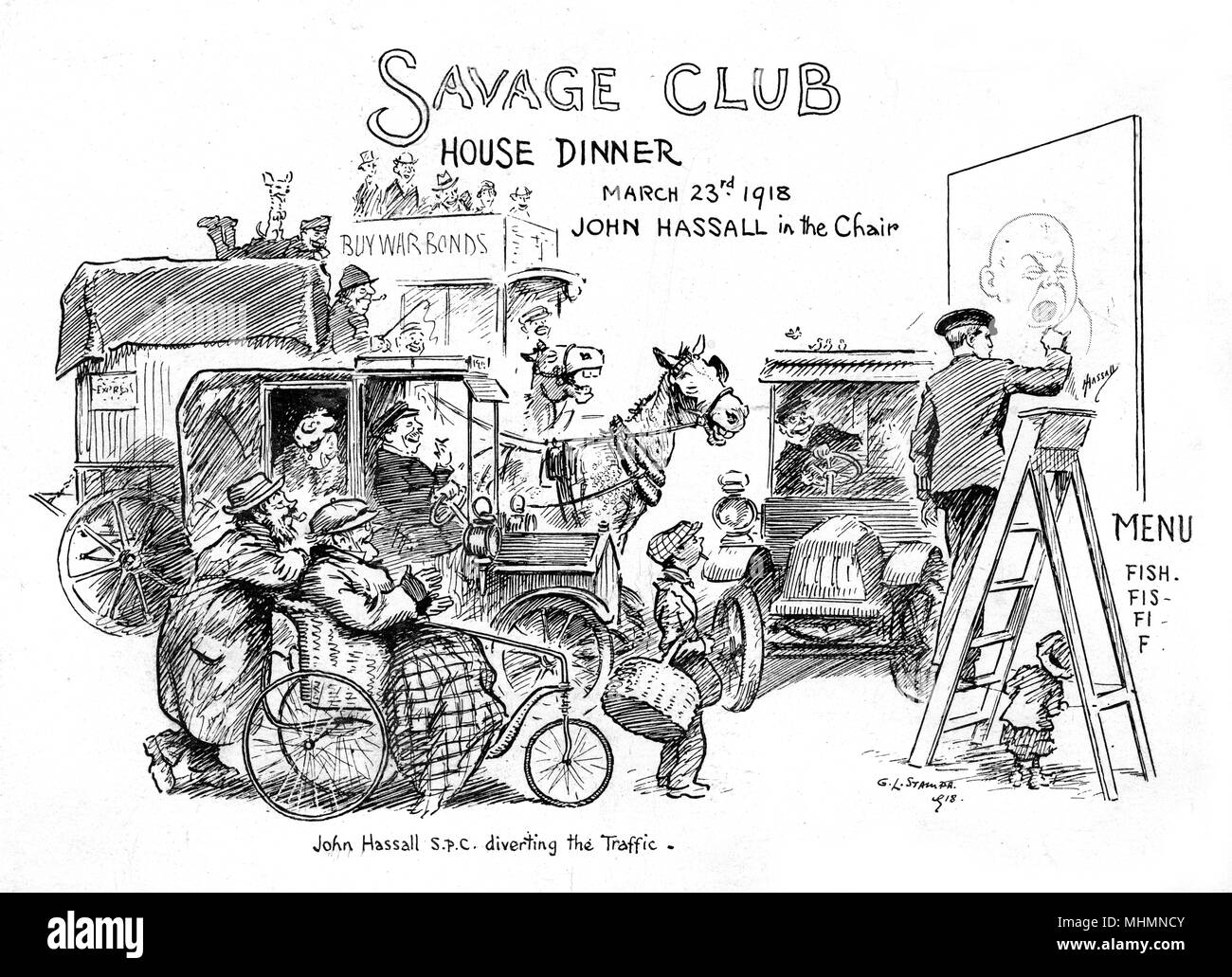 Einladung zum Savage Club mit John Hassall von G. L. Stampa Stockfoto