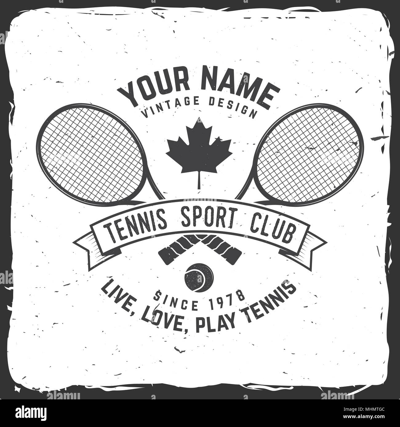 Tennis club Abzeichen. Vector Illustration. Konzept für T-Shirt, Druck, Stempel oder T-Stück. Vintage Typografie Design mit Tennisschläger und Ball Silhouette. Live Stock Vektor