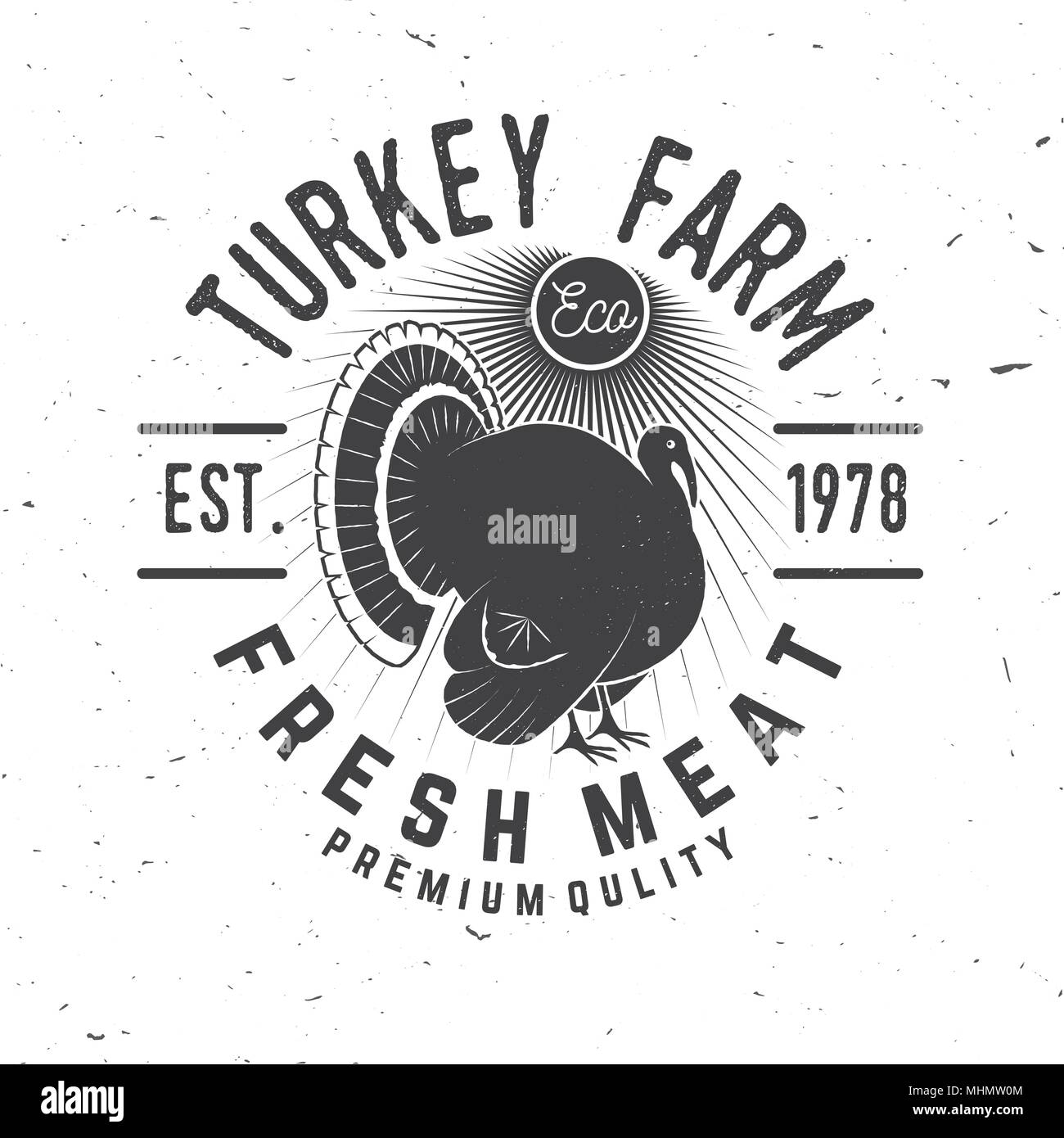 Die Türkei Bauernhof Abzeichen oder Label. Frisches Fleisch. Vector Illustration. Vintage Typografie Design mit der Türkei Silhouette. Elemente auf das Thema der Türkei Landwirtschaftsbetriebe. Stock Vektor