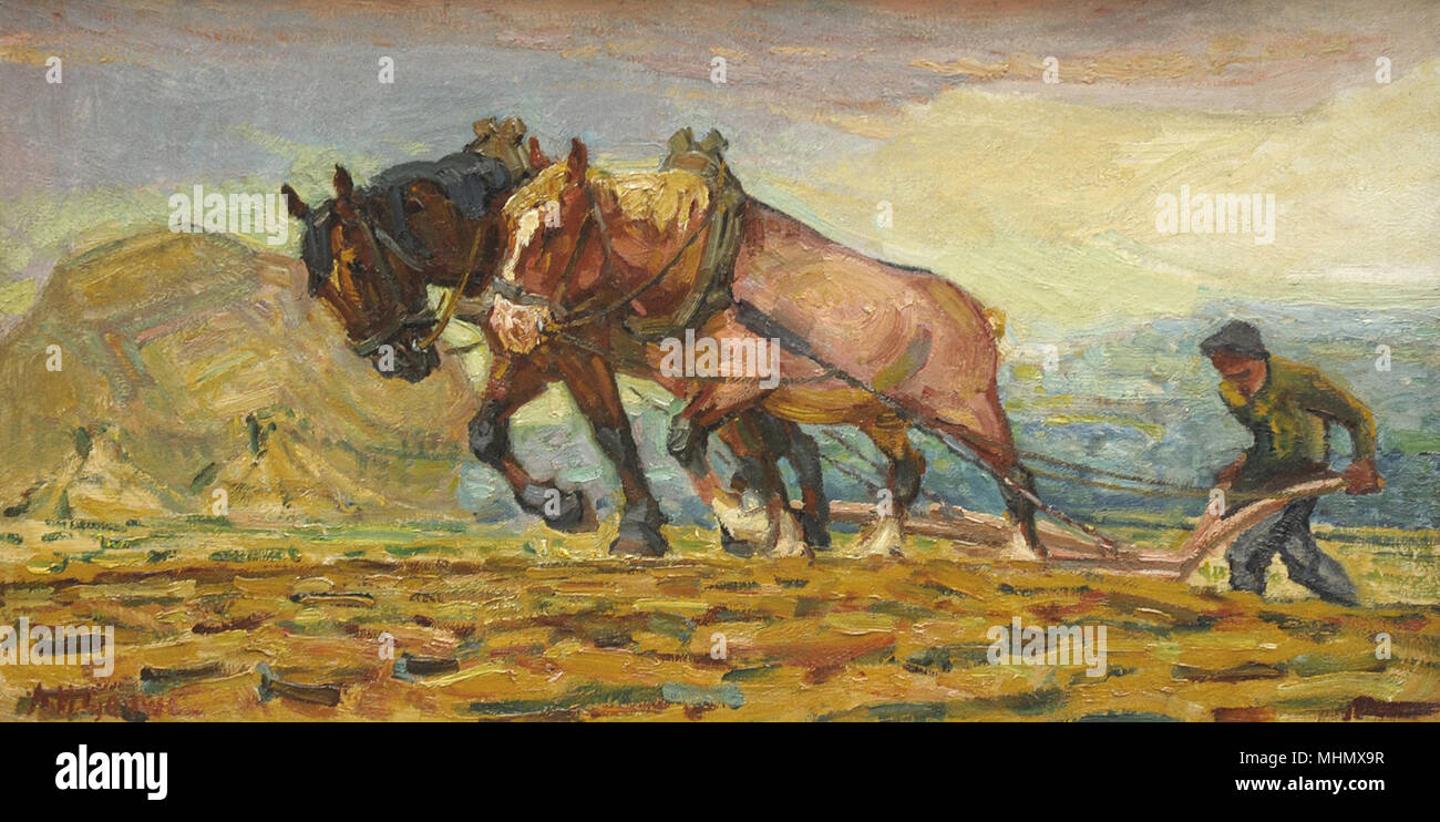 Gouwe Adriaan Herman - pflügen Bauern mit Zugpferden Stockfoto