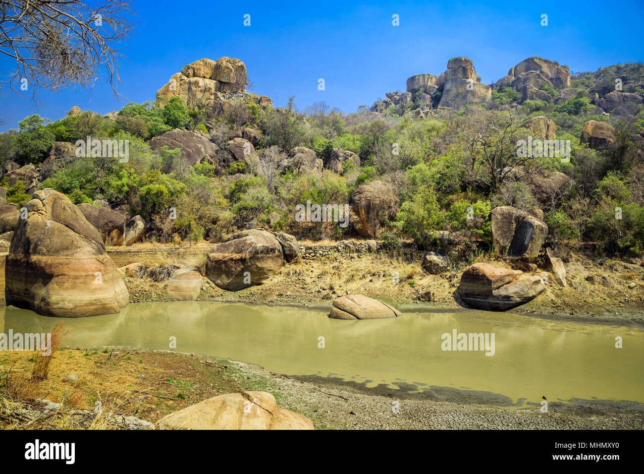 Balancing rocks im Matobo Nationalpark, Simbabwe, 11. September 2016. Stockfoto