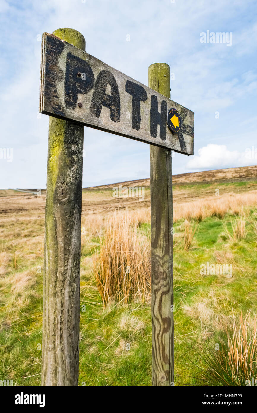 Hand gemalte "Pfad" unterzeichnen, Peak District Stockfoto