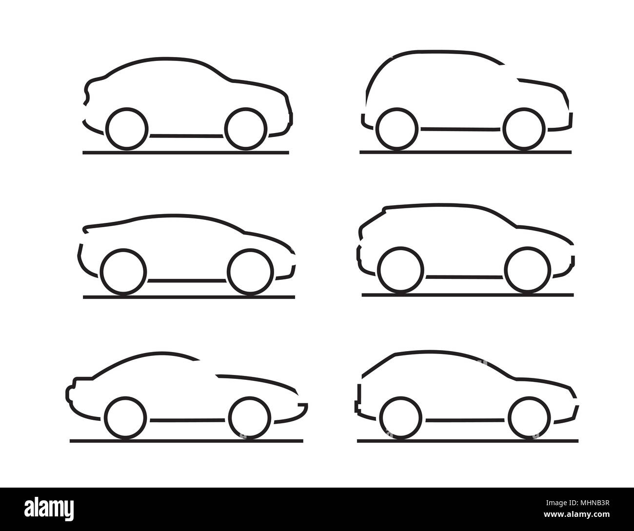 Satz von schwarzen Autos Symbole. Vector Illustration. Stockfoto