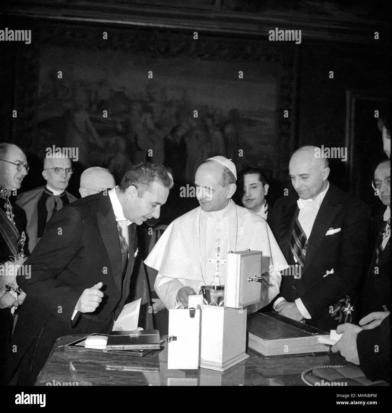 PAUL VI erhält im Publikum der Vorsitzender der HONORABLE ALDO MORO die 20.01.1964 Stockfoto