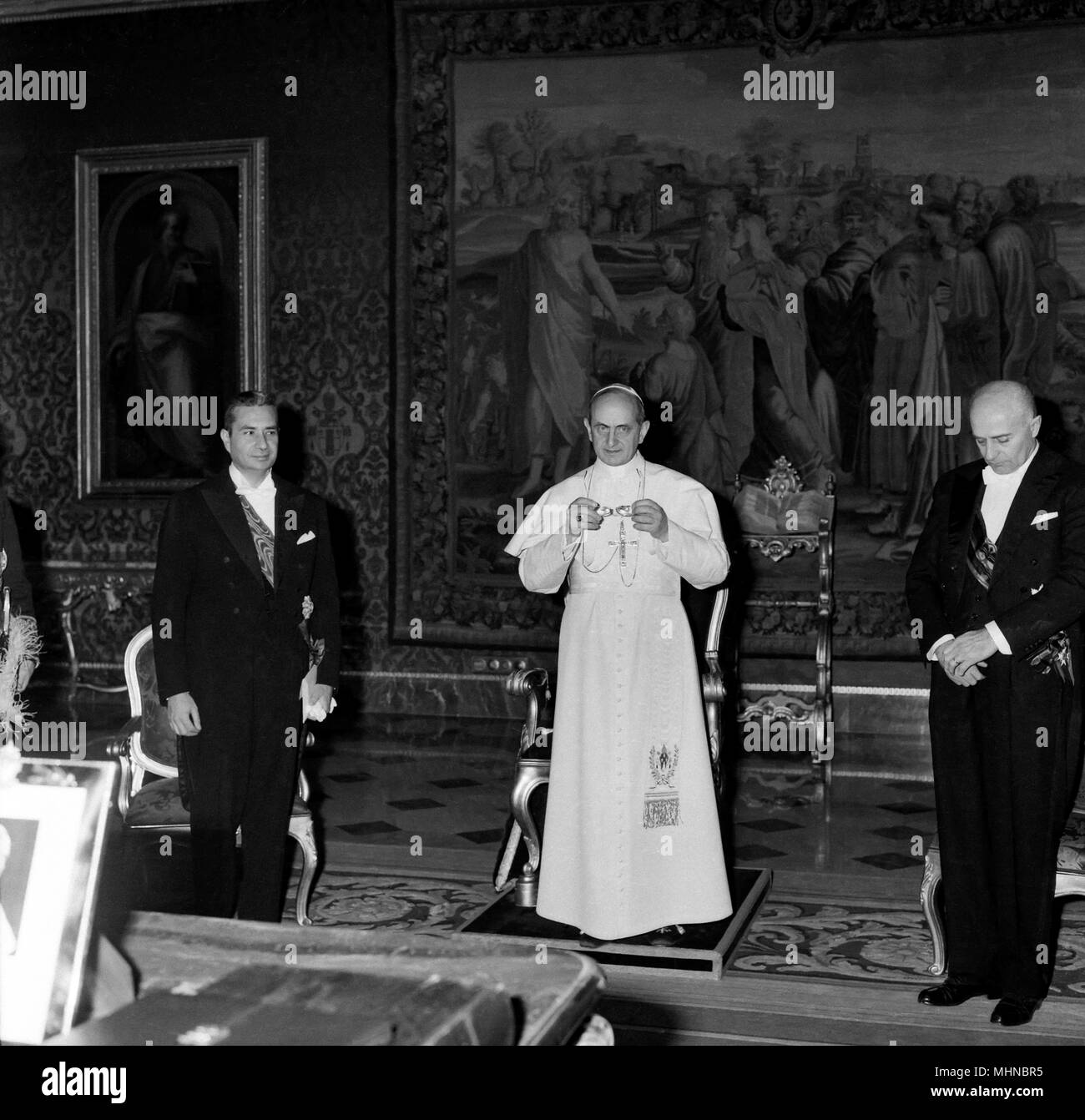 PAUL VI erhält im Publikum der Vorsitzender der HONORABLE ALDO MORO die 20.01.1964 Stockfoto