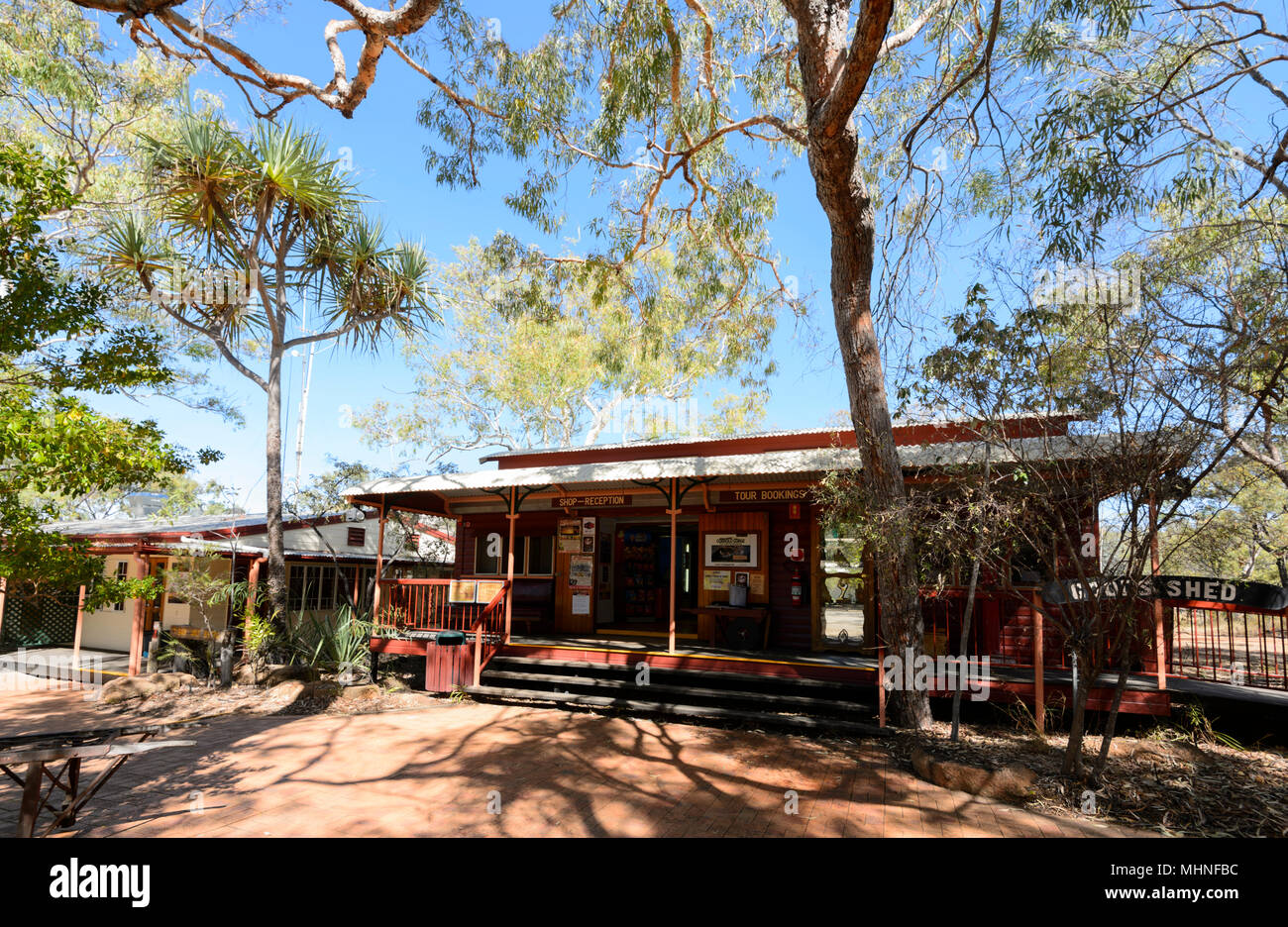 Rezeption im Caravan Park, Undara Undara Volcanic National Park, Queensland, Queensland, Australien Stockfoto