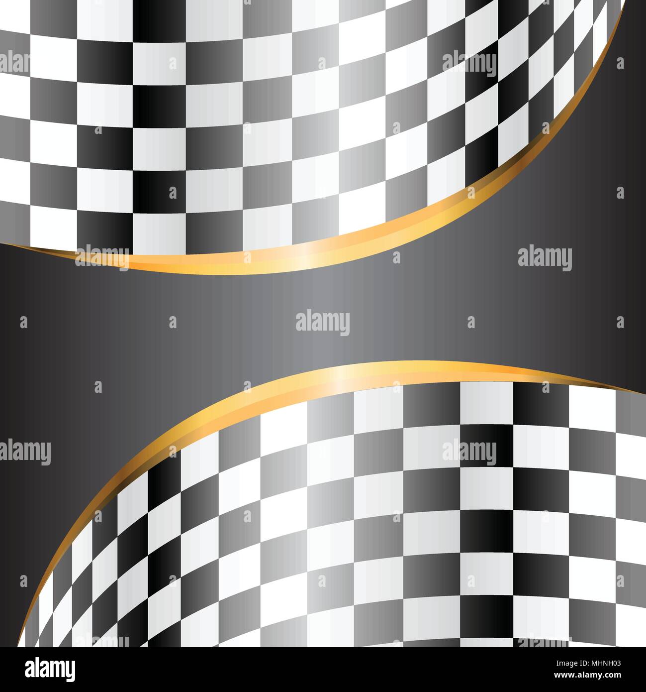 Grau Banner und Gold Line auf karierten Curve pattern Design für Rennen Hintergrund Vector Illustration. Stock Vektor