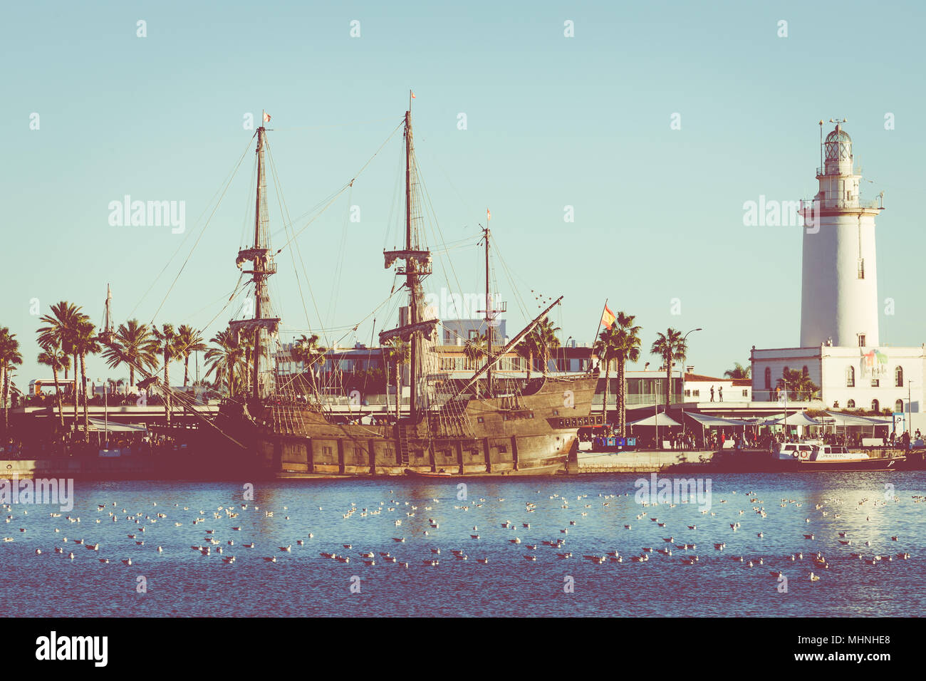 Leuchtturm "La Farola de Malaga in Malaga, Spanien Stockfoto