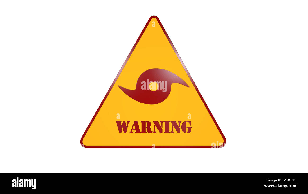 Hurrikan Warnung Schild isoliert auf weißem Hintergrund, 3D-Rendering Stockfoto