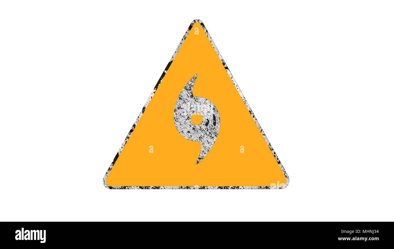 Hurrikan Warnung Schild isoliert auf weißem Hintergrund, 3D-Rendering Stockfoto