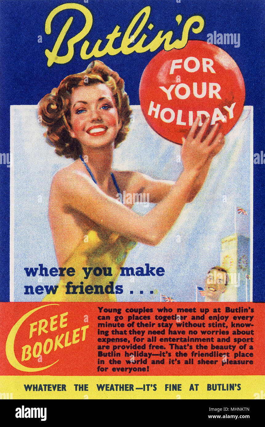 Flyer für ein kostenloses Butlin's Holiday Booklet Stockfoto