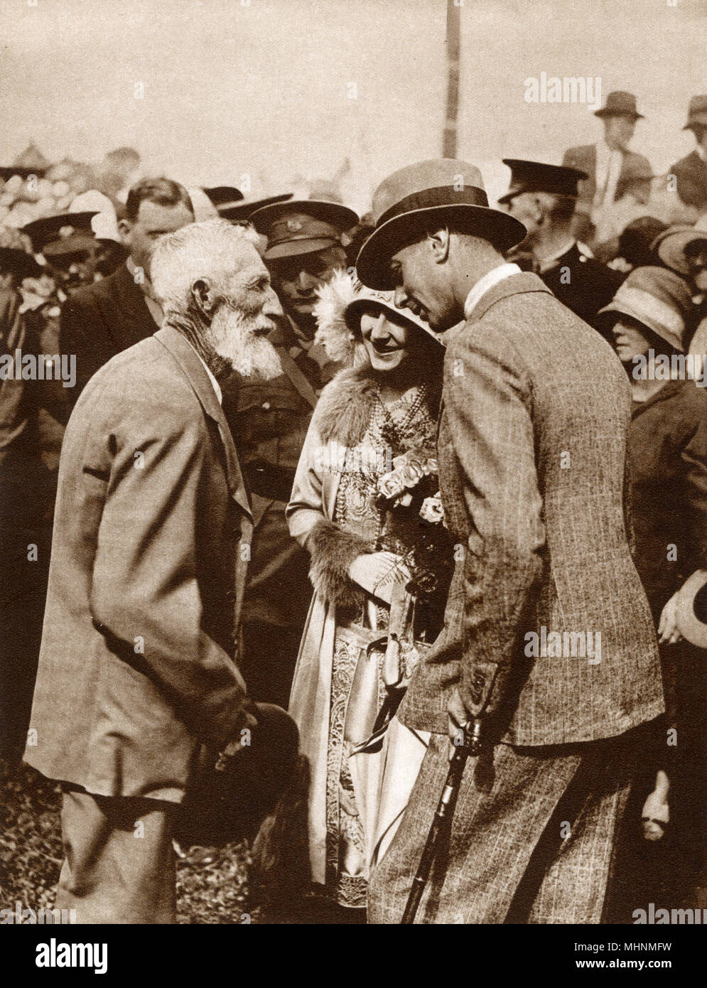 Der Herzog und die Herzogin von York treffen einen alten dänischen Siedler Stockfoto