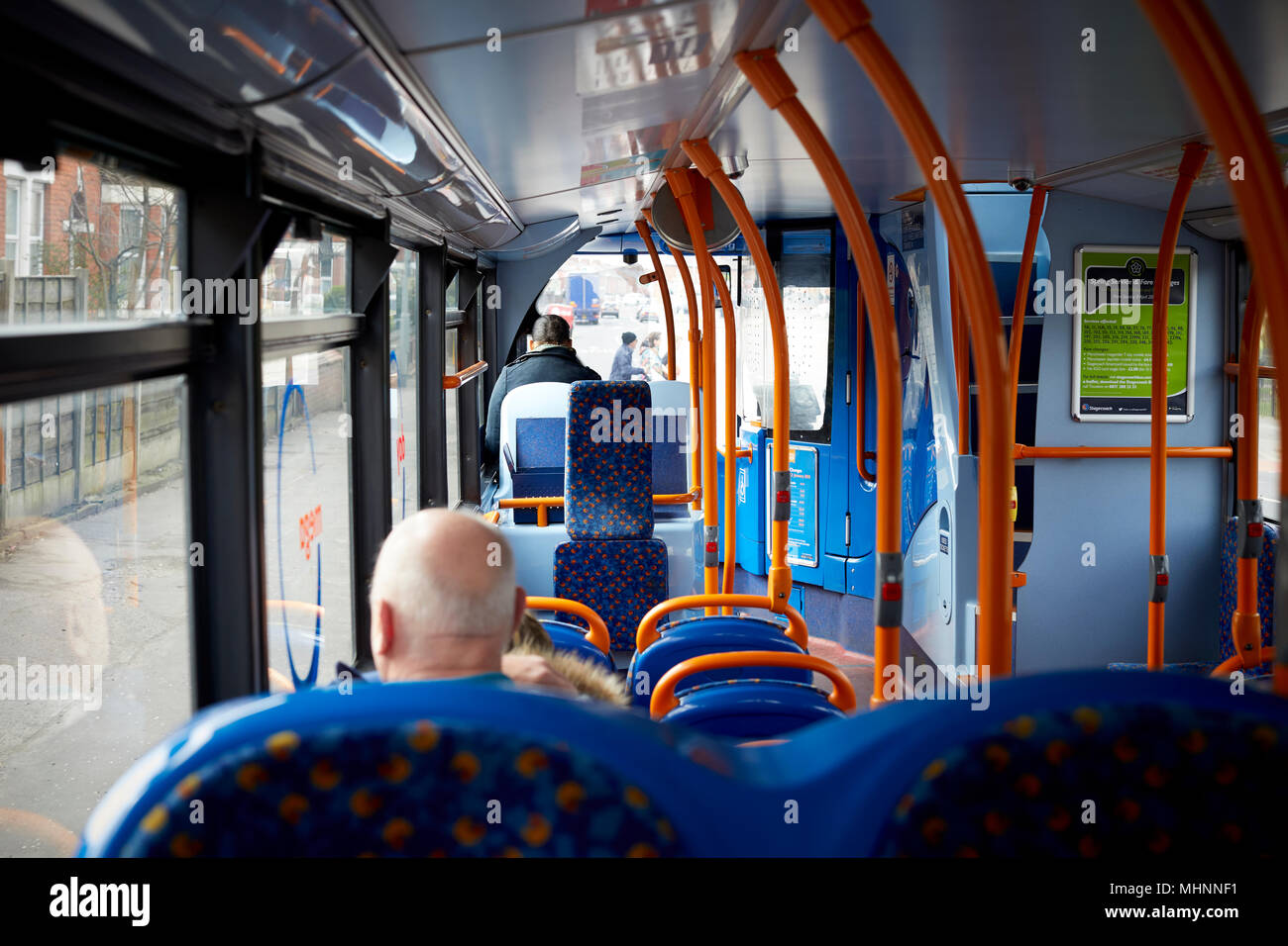 Blick von Bord einer Manchester Stagecoach Double Decker Bus Stockfoto Blick von Bord einer Manchester Stagecoach Double Decker Bus Stockfoto