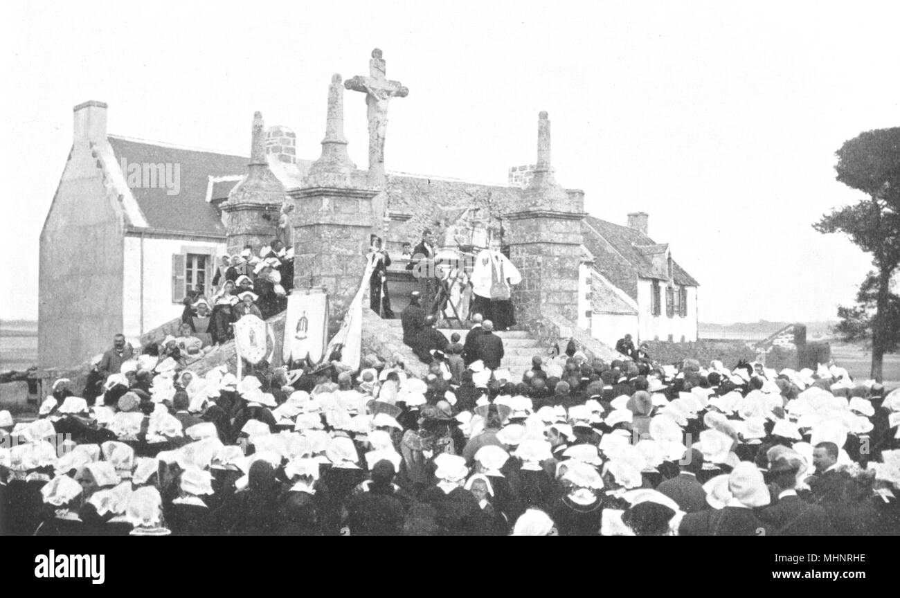 Der Bretagne. Frankreich. Karfreitag Predigt, St. Cado; 1900 alte antike Bild drucken Stockfoto