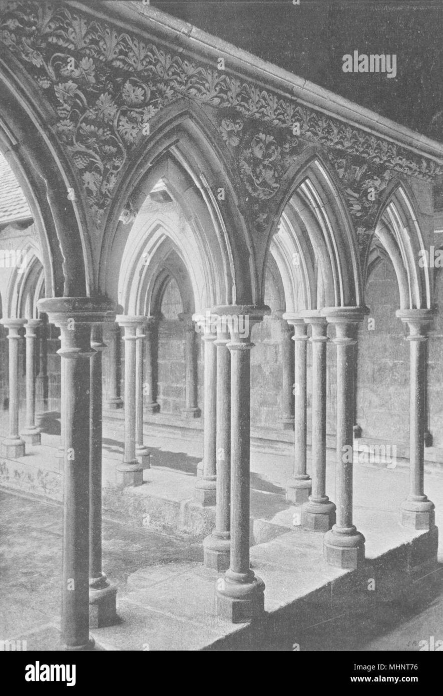 MANCHE. Mont-St-Michel. Cloitre. Colonnes D'Angle 1895 alten, antiken Drucken Stockfoto