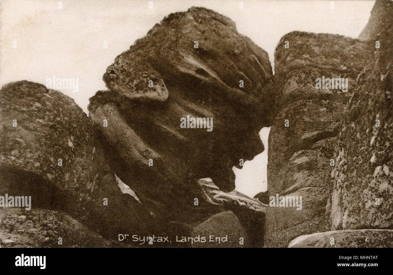 Lands End, Cornwall - "Dr. Syntax" -Rock Stockfoto