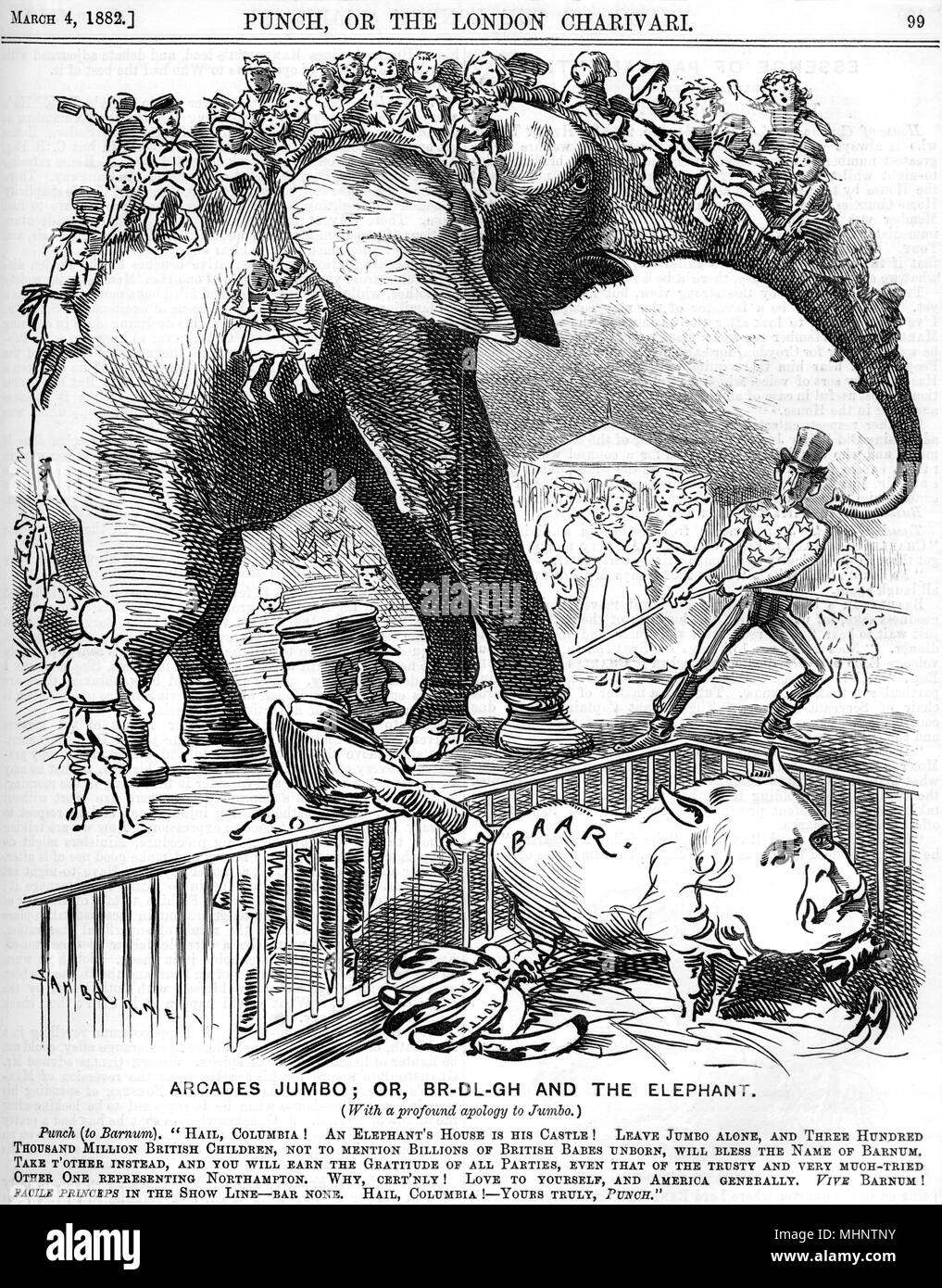 Jumbo der Elefant gegen Charles Bradlaugh Stockfoto
