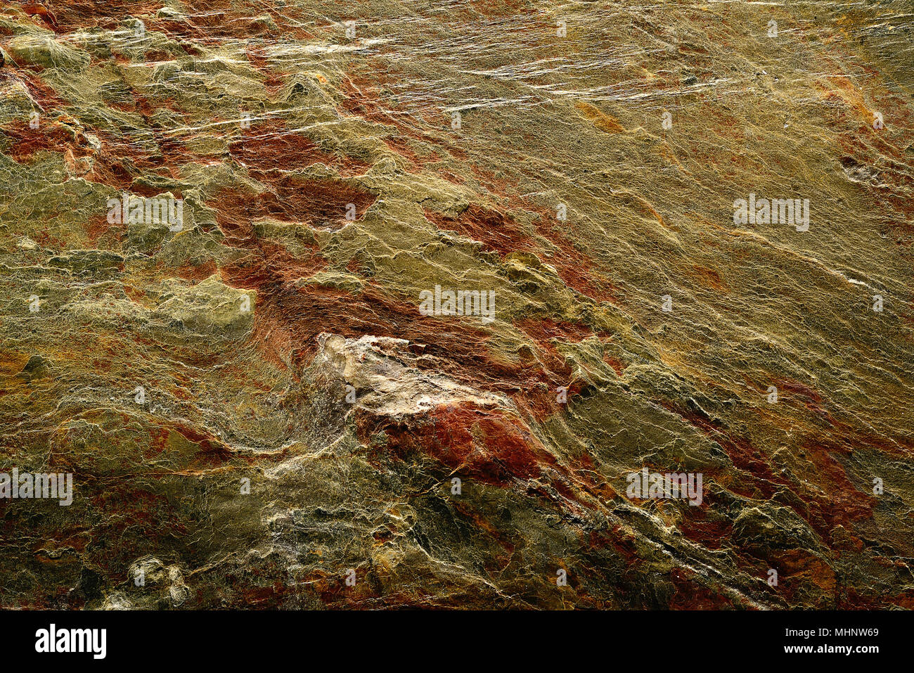 Stein Textur Hintergrund metall Effekte. Landschaft wie Struktur in Grün, Rost und Gold. Stockfoto