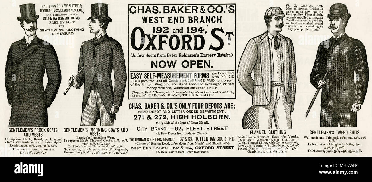 Werbung für Chas Baker and Co's, Herrenbekleidung 1889 Stockfoto