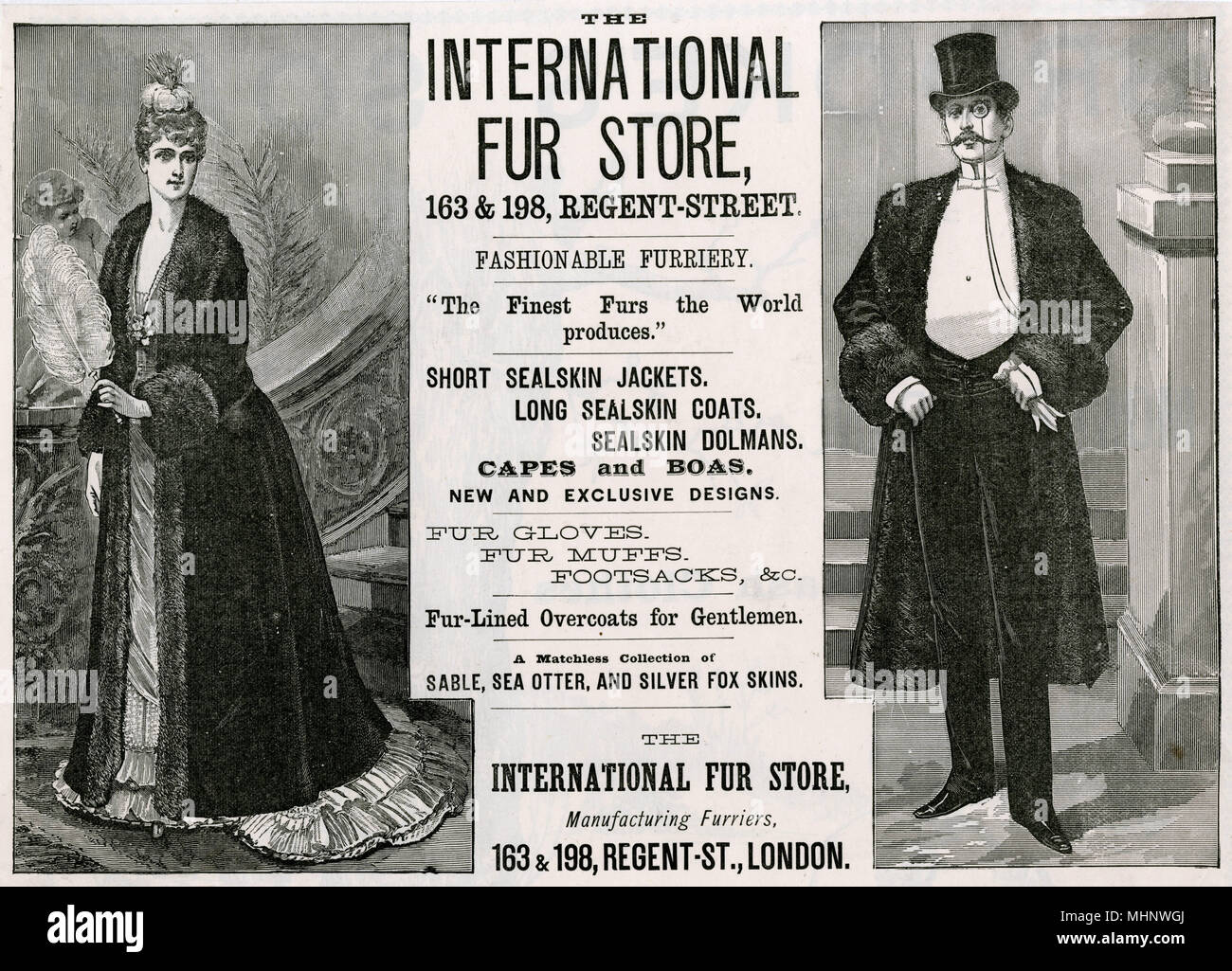 Anzeige für International Pelz Store 1889 Stockfoto