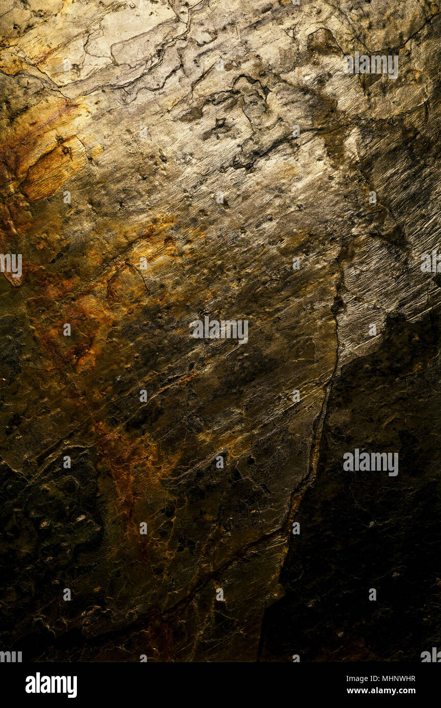 Stein Textur Hintergrund metall Effekte. Landschaft wie Struktur in Grün, Rost, Schwarz und Gold. Stockfoto