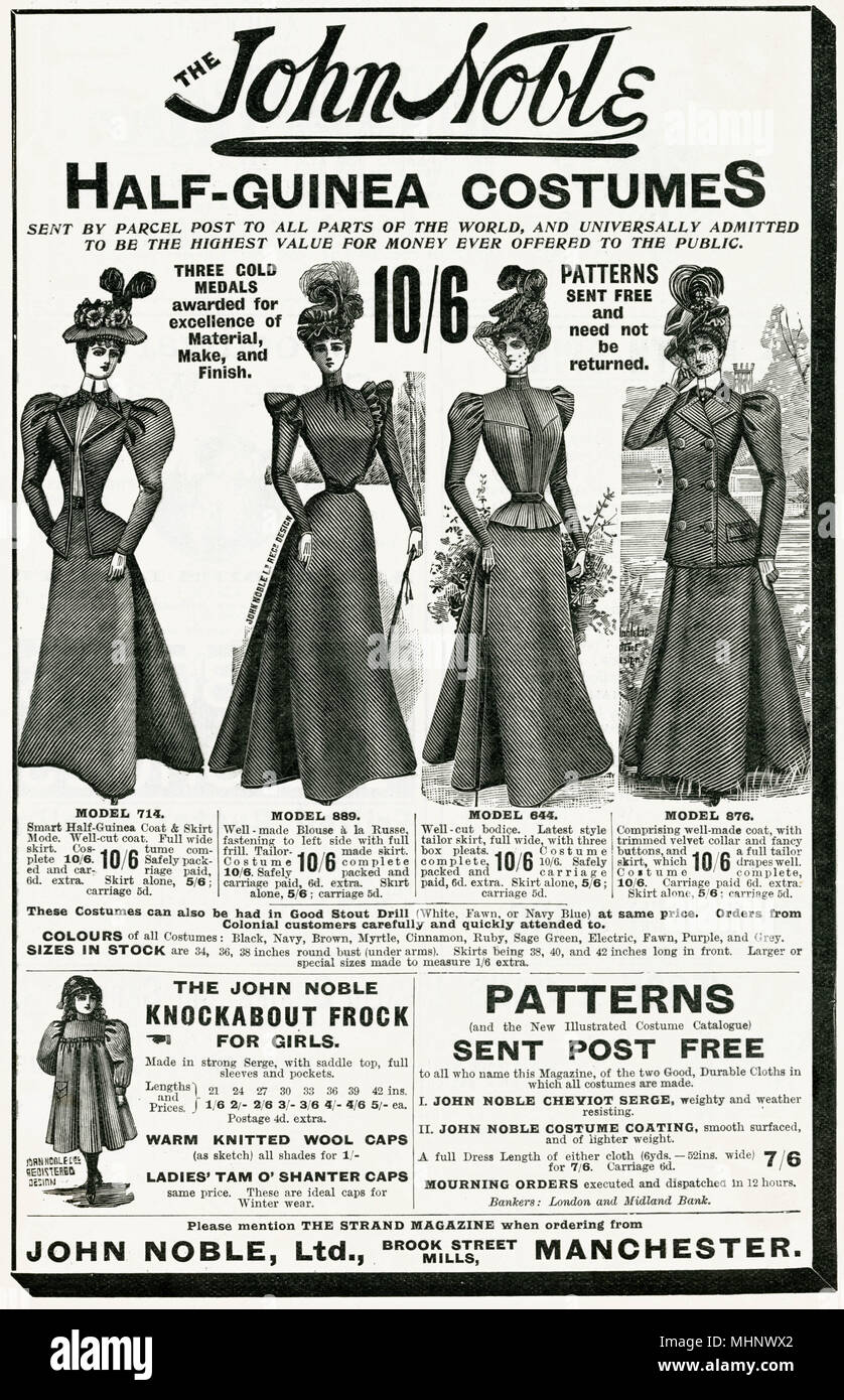Werbung für John Noble Damenbekleidung 1898 Stockfoto