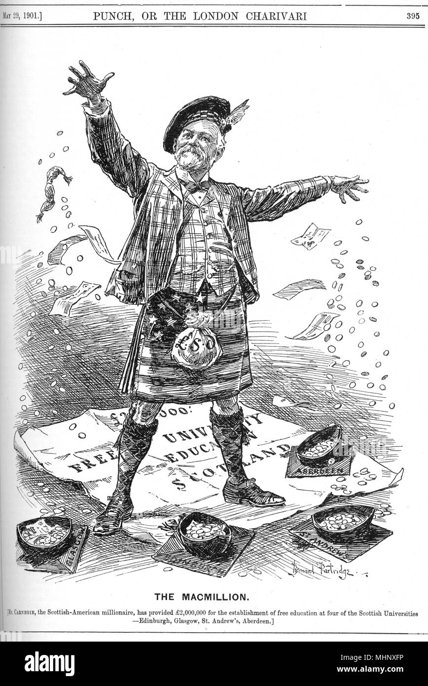 Karikatur Von Bernard Partridge Von Scottish - Amerikanische Industrielle,  Großindustriellen Und Philanthrop Andrew Carnegie (1835-1919) Als  'Smacmillion'. Carnegie Führte Die Expansion Der Amerikanischen  Stahlindustrie Im Späten 19. Jahrhundert Und ...