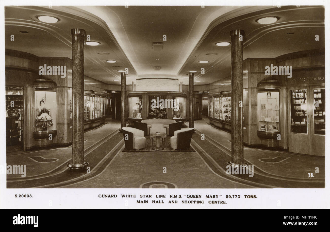 RMS Queen Mary, Cunard White Star Line, Haupthalle Stockfoto
