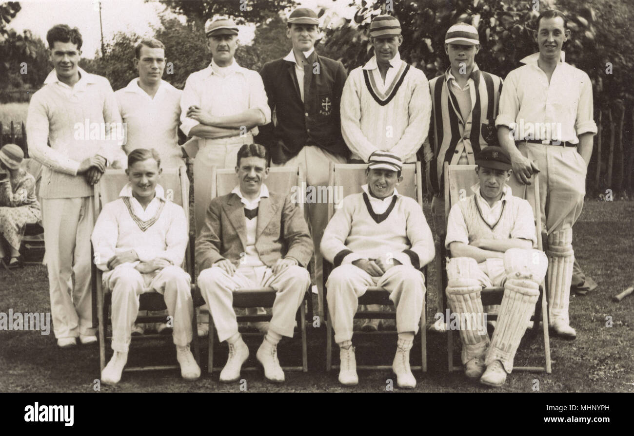 Gruppenfoto, Cricket Club Spieler. Datum: 1932 Stockfoto